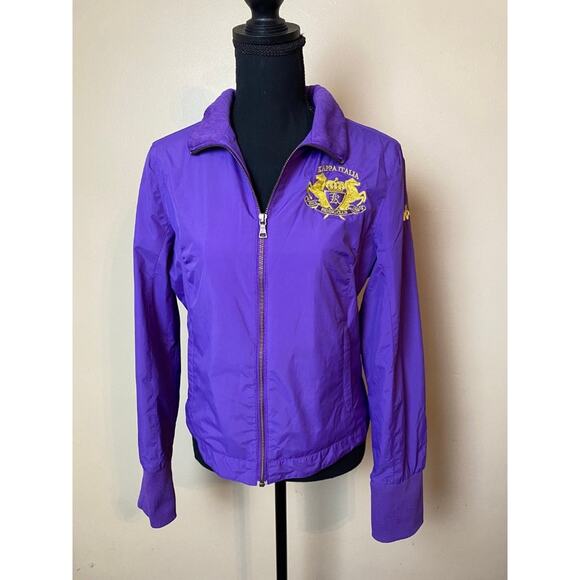 KAPPA womens bomber jacket purple and yellow coat small xs lakers - Picture 2 of 5